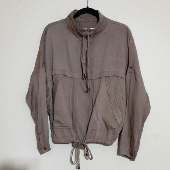Thread Supply Taupe Draped Utility  bomber Jacket Women S Lagenlook Retro Y2k - Picture 1 of 10
